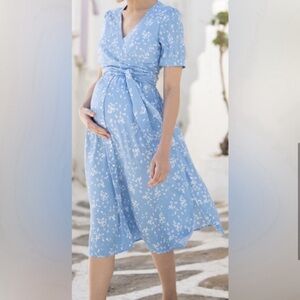 Seraphine Light Blue Floral Maternity Dress